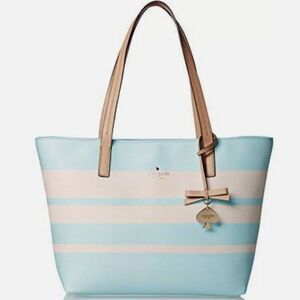 Kate Spade Hawthorne Lane Grace Blue White Striped Leather Tote Bag Shoulder Bag